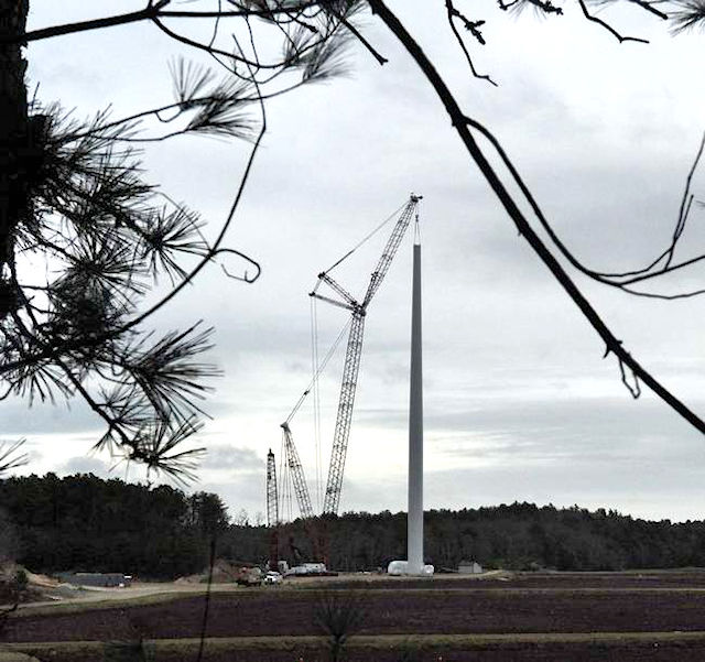 One of the turbines being built in South Plymouth.