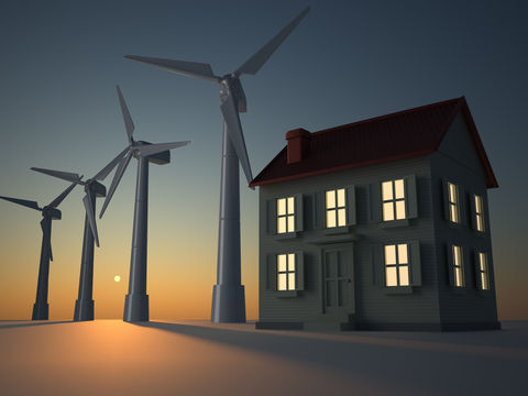 Maison et éoliennes